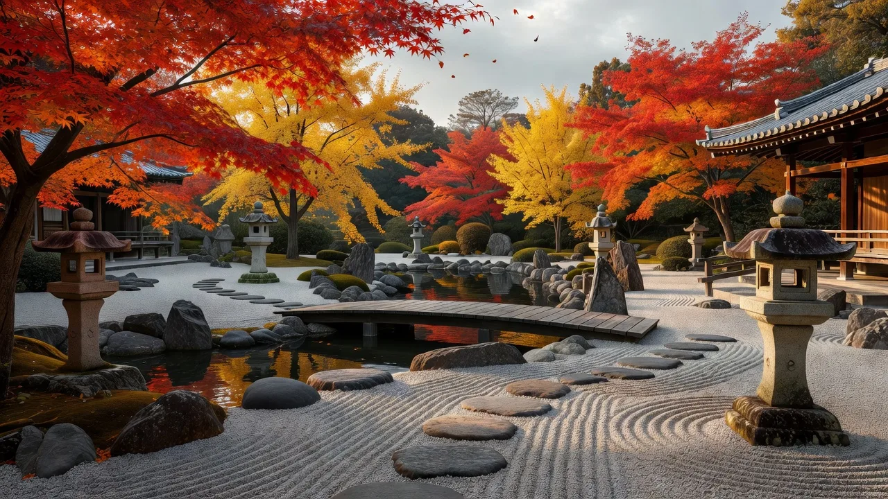 紅葉の秋の庭